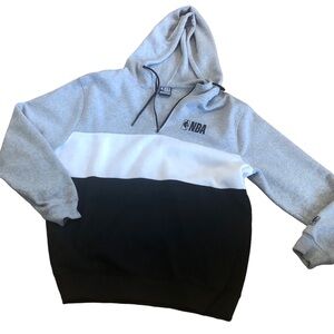 NBA Hoodie Quarter Zip Fleece Line Black White and Gray Color Block with Pockets